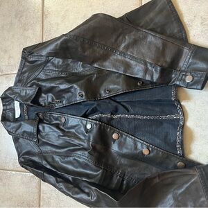 Paris Blues Black Faux Leather Jacket with Leopard Trim